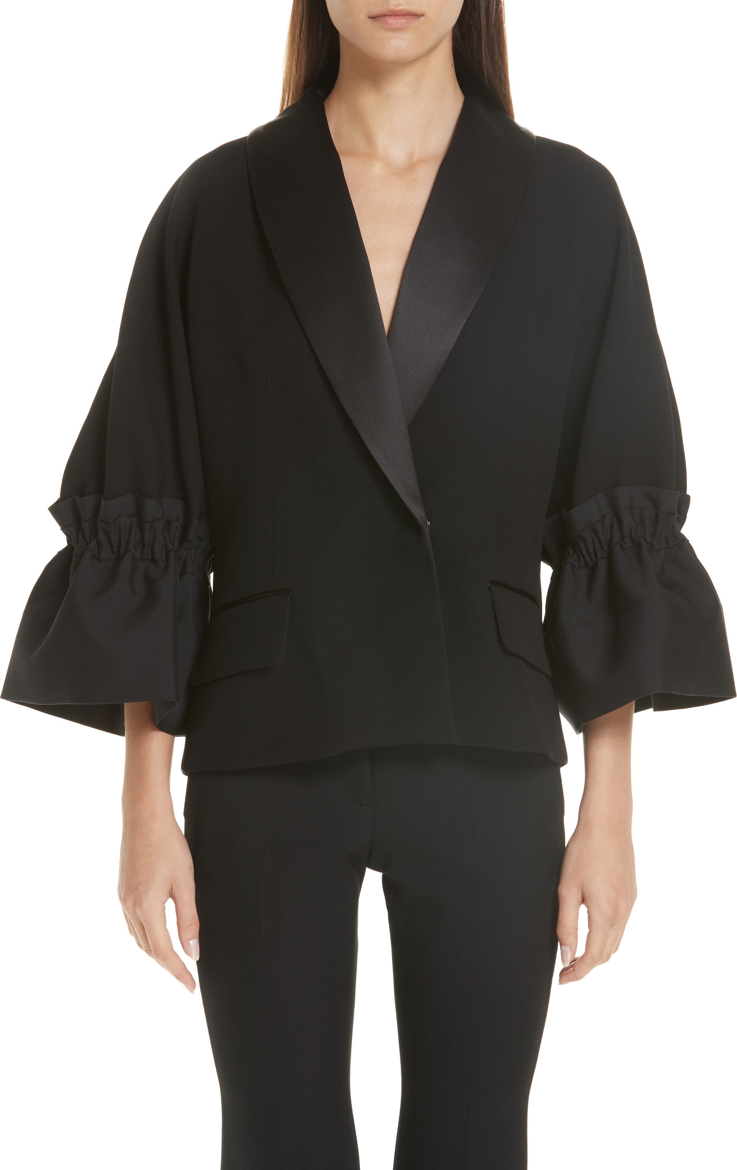 Roksanda Zenitha Cinch Elbow Sleeve Tuxedo Jacket Nordstrom Womens fashion jackets Women