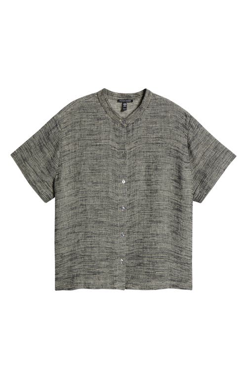 Eileen Fisher Short Sleeve Organic Linen Blend Button-up Shirt In Black/natural