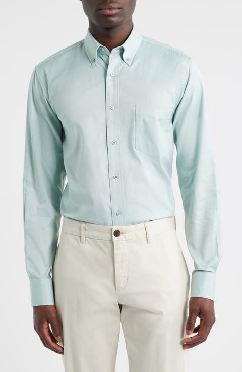 Eagle Regular Fit Light Green Cotton Button-Down Oxford Shirt (Regular, Big & Tall)