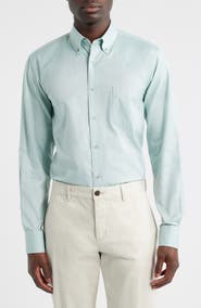 EAGLE Eagle Regular Fit Light Green Cotton Button-Down Oxford Shirt