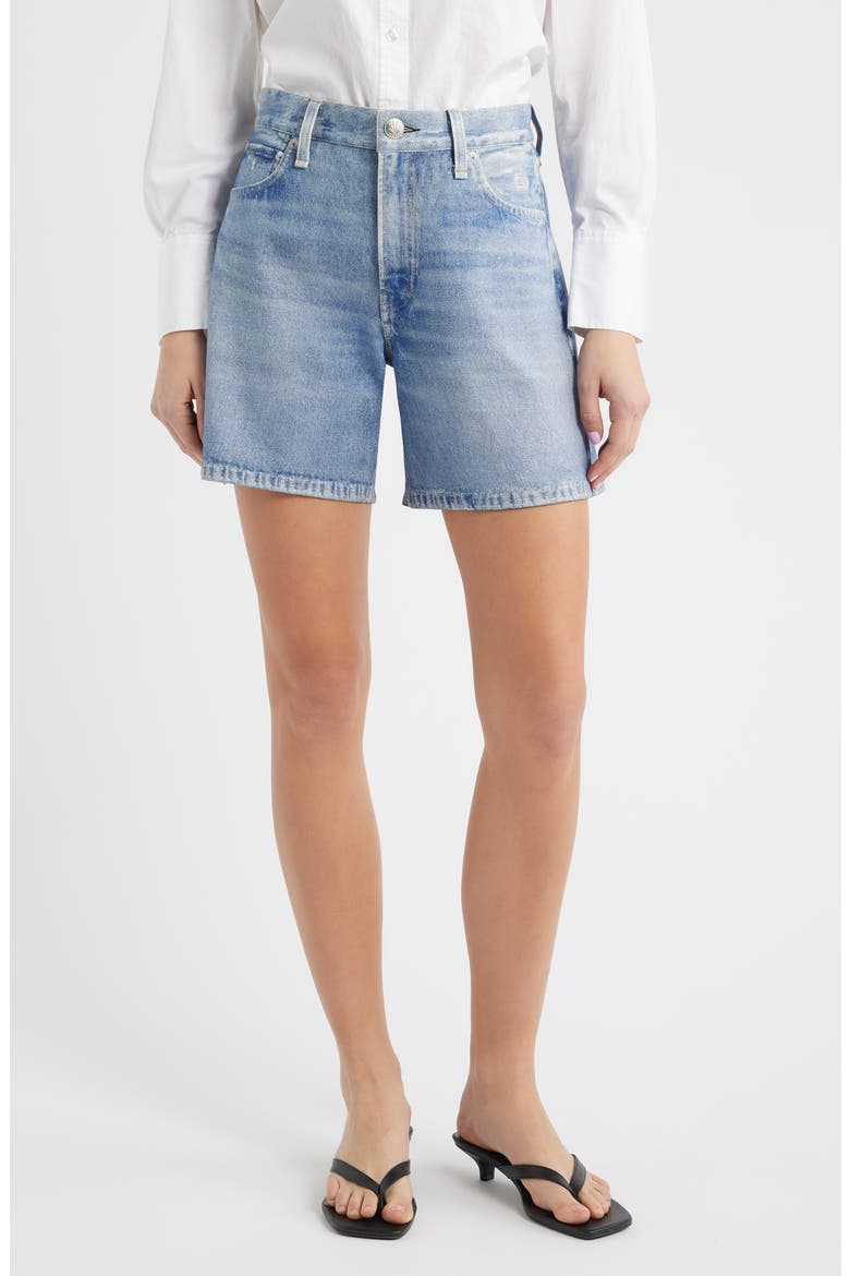 rb Miramar Kaia High Waist Relaxed Fit Faux Denim Ponte Shorts, Main, color, ROSEN