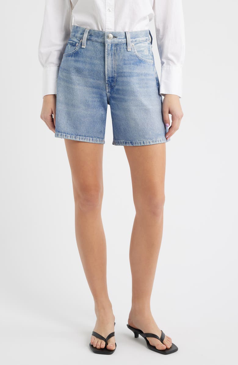 rag & bone Miramar Kaia High Waist Relaxed Fit Faux Denim Ponte Shorts, Main, color, Rosen