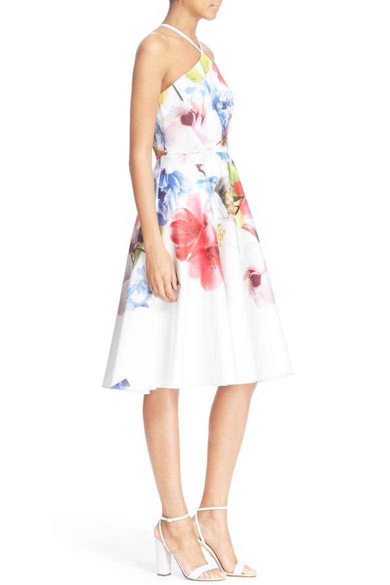 'Corpina' Floral Print Fit & Flare Dress, Alternate, color, WHITE