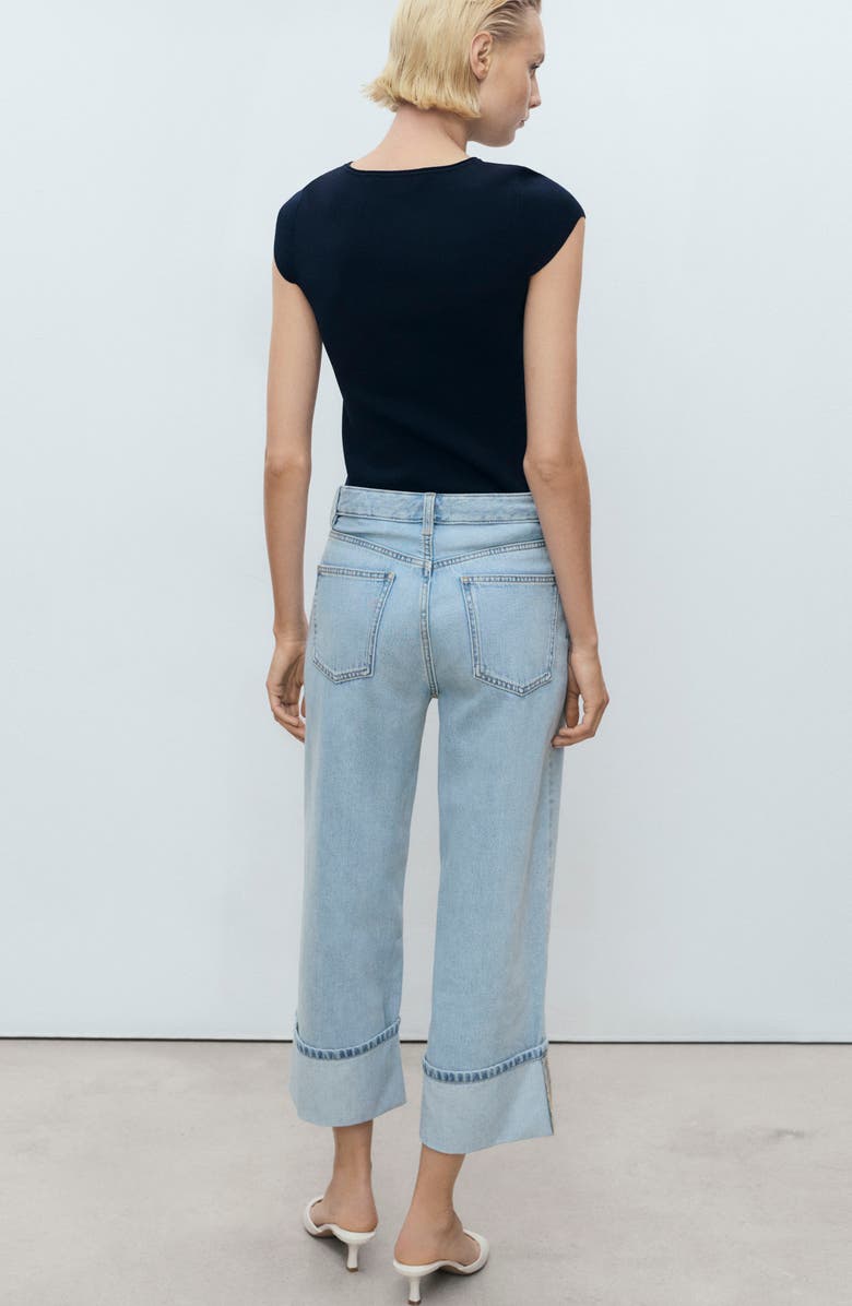 MANGO Turned Up Wide Leg Jeans, Alternate, color, Medium Blue