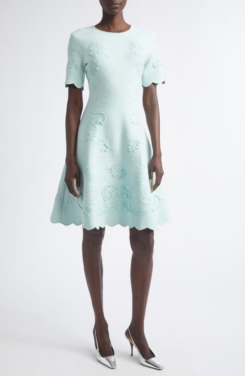 Hibiscus Jacquard Knit Fit & Flare Dress
