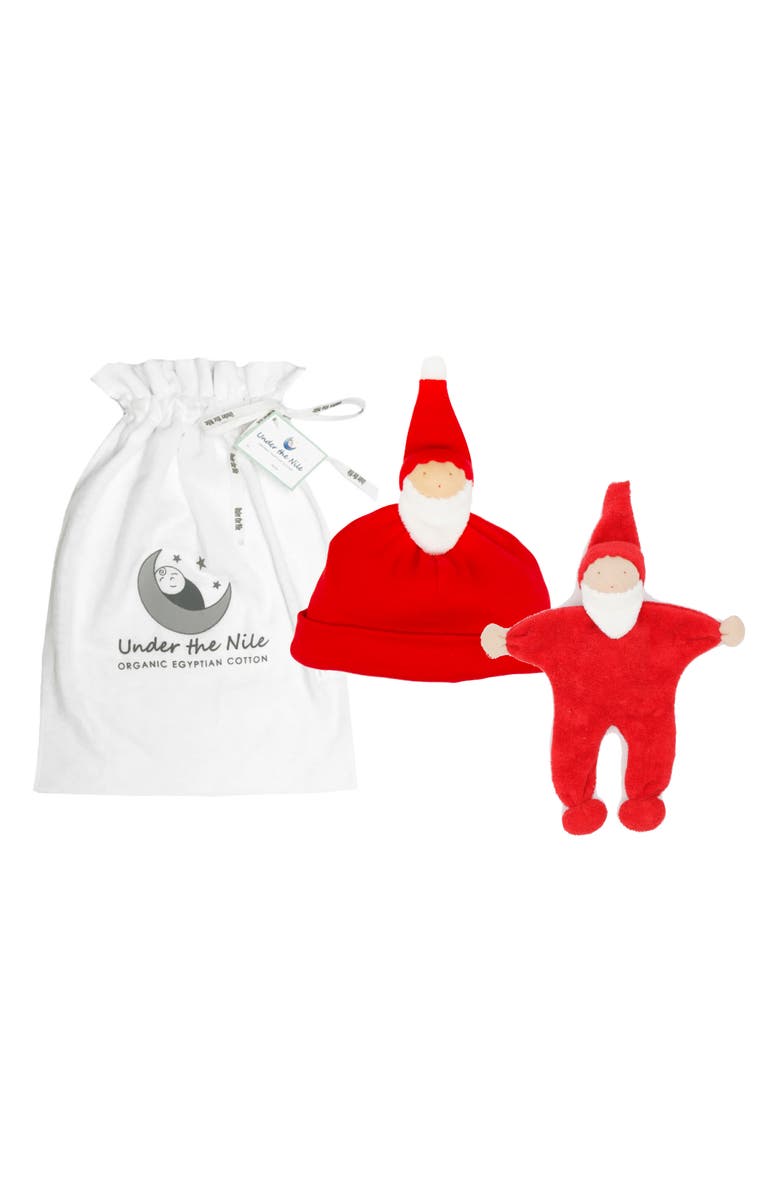 Under the Nile Santa Organic Cotton Beanie & Plush Toy Set, Main, color, 