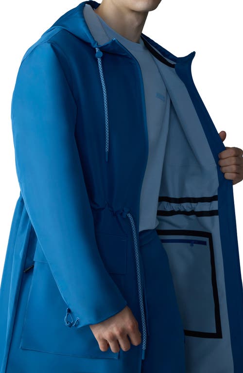 Mackage Broden-z Long Hooded Raincoat In Tide-fog Blue
