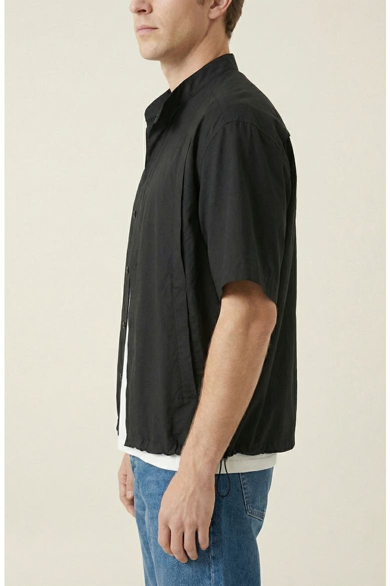 Short Sleeve Stand Collar Jacket, Alternate, color, Black
