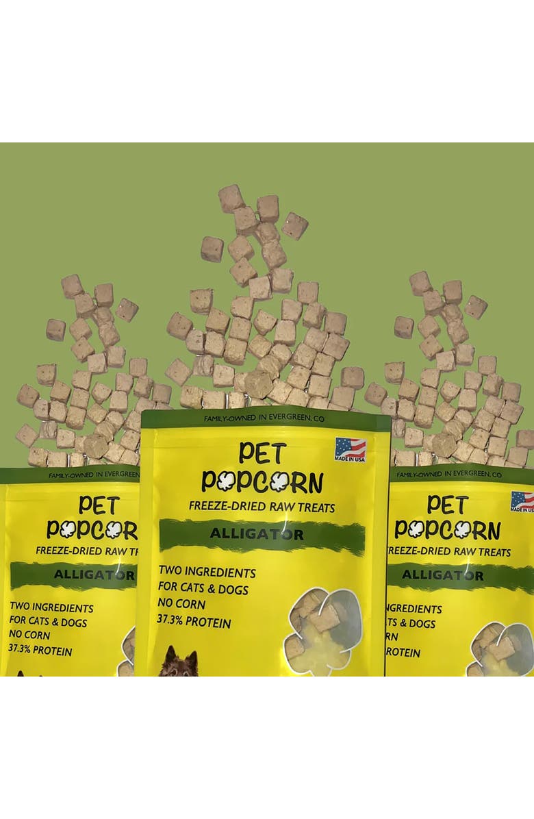 Pet Popcorn Freeze Dried Raw Treats, Alligator, 2.5oz Bag, Dog & Cat Snacks, Alternate, color, Multicolored