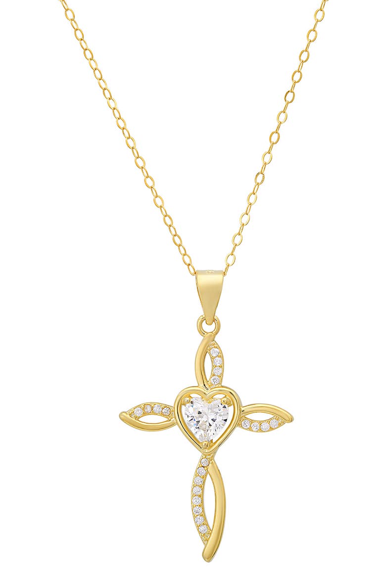 Cubic Zirconia Heart Swirl Cross Pendant Necklace, Main, color, GOLD