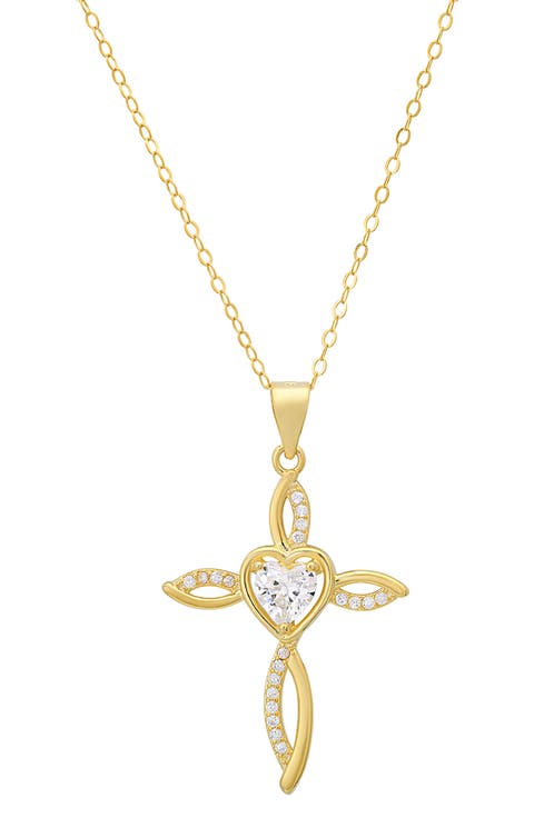 Cubic Zirconia Heart Swirl Cross Pendant Necklace