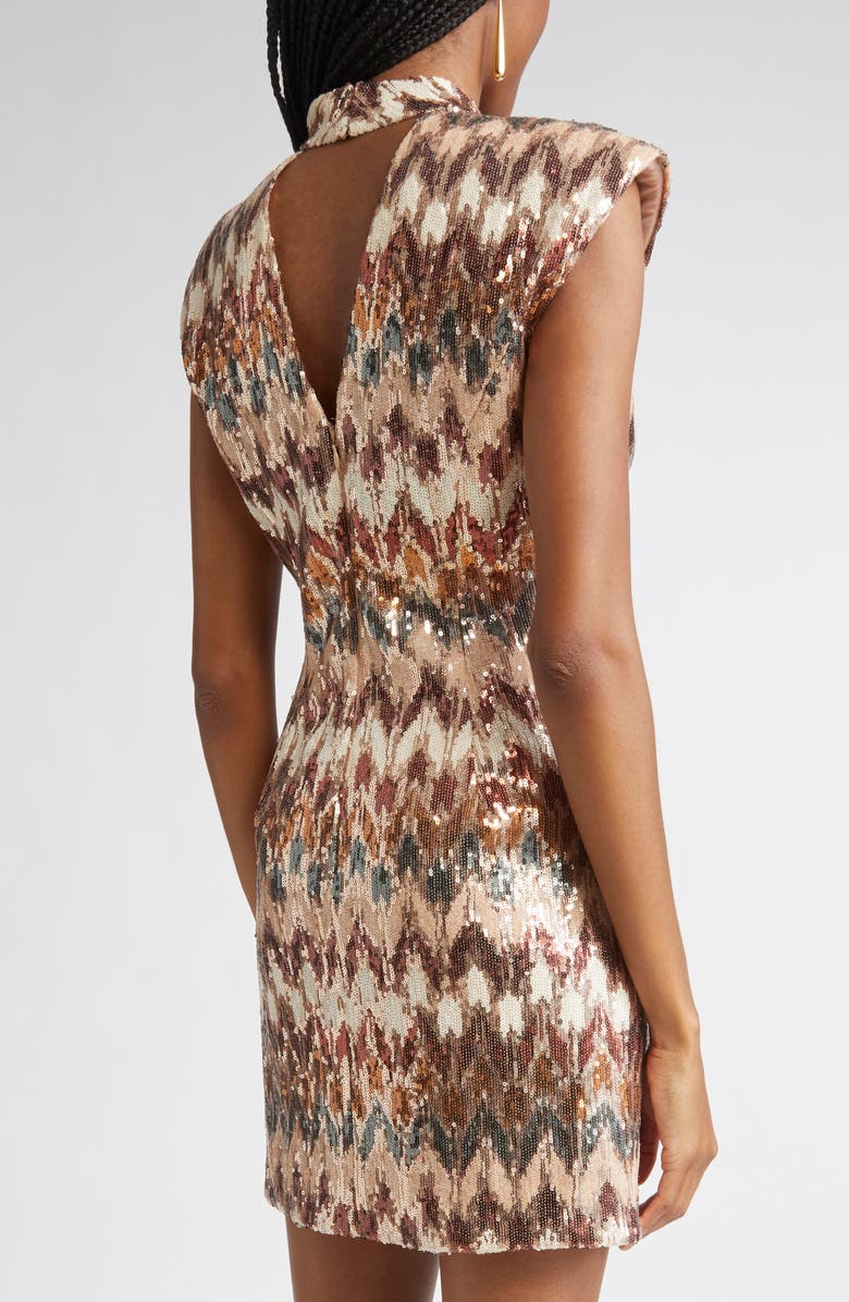 Ramy Brook Caden Sequin Ikat Cocktail Minidress, Alternate, color, Light Champagne Combo