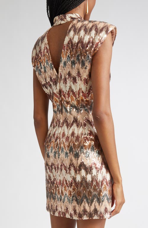 Ramy Brook Caden Sequin Ikat Cocktail Minidress In Brown