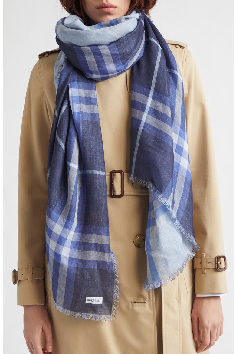 Reversible Medium Check Wool & Silk Scarf, Main, color, DIVE/ TORRENT BLUE