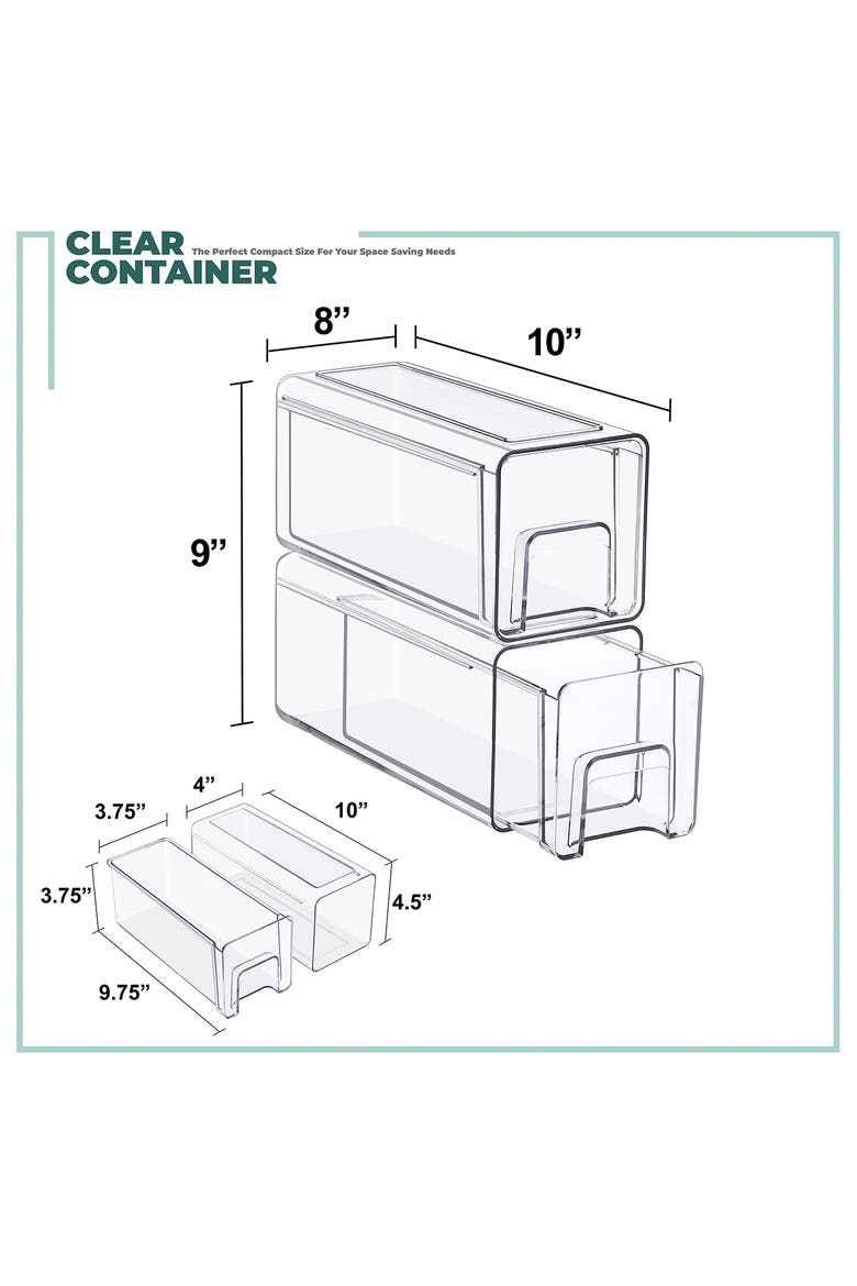 Set of 2 Small Stackable Storage Drawers, Alternate, color, CLEAR