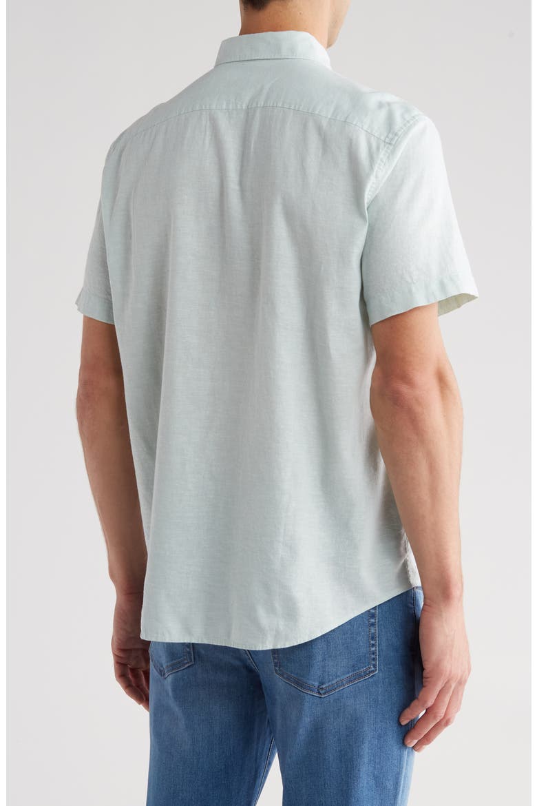 Stretch Linen Blend Short Sleeve Shirt, Alternate, color, SURF SPRAY