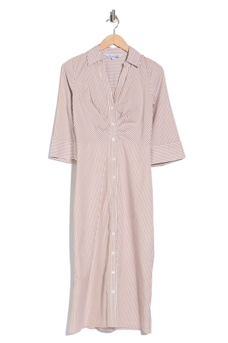 Haydon Striped Twist Front Cotton Midi Dress, Alternate, color, ACORN/WHITE