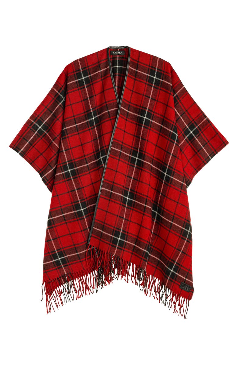 ZZDNU Lauren Ralplh Lauren Plaid Ruana With Fringe, Main, color, Red Plaid