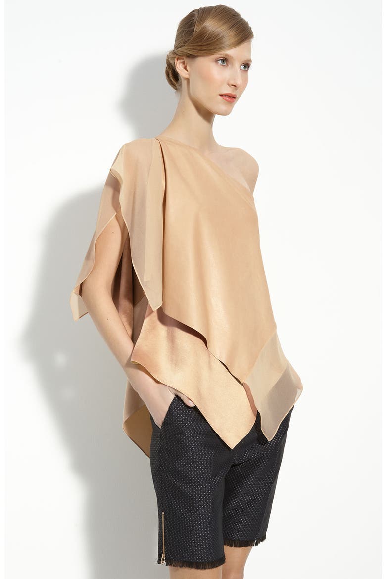 Silk & Leather One Shoulder Top, Main, color, TAN
