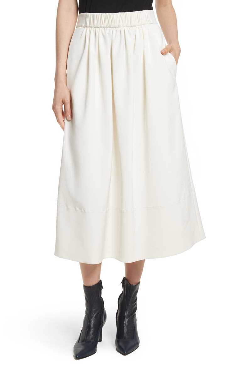 Stretch Faille Full Midi Skirt, Main, color, IVORY