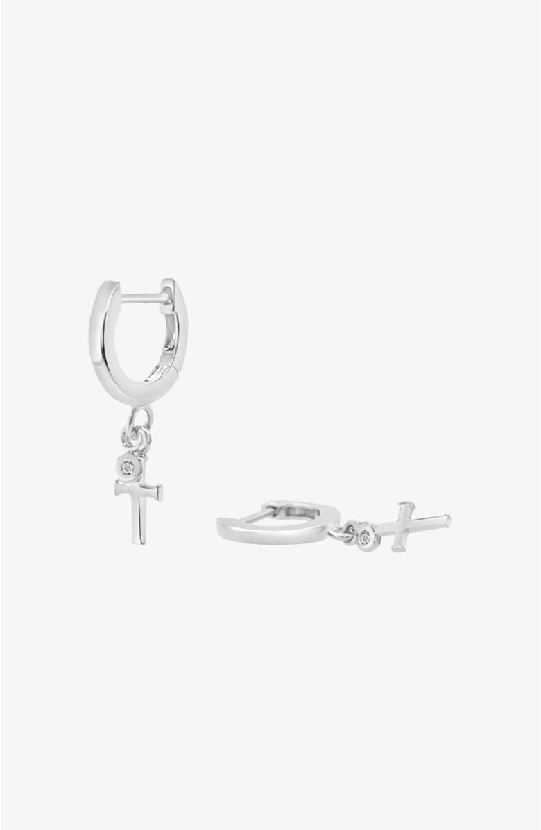 Rizen Jewelry Calvary Cross Huggie Hoop Earrings, Alternate, color, Sterling Silver