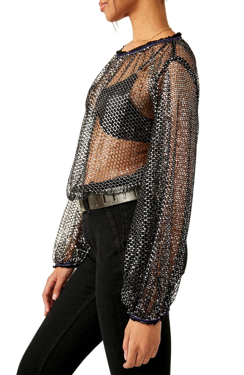 Free People Sparks Fly Sheer Sequin Top, Alternate, color, 