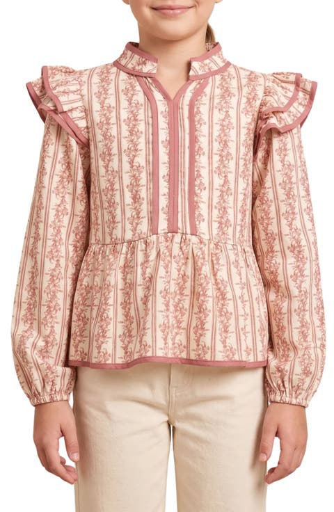 Kids' Floral Stripe Ruffle Top