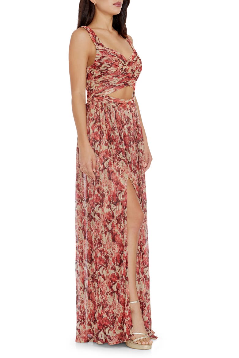 Mirabella Cutout Evening Gown, Alternate, color, ROUGE MULTI