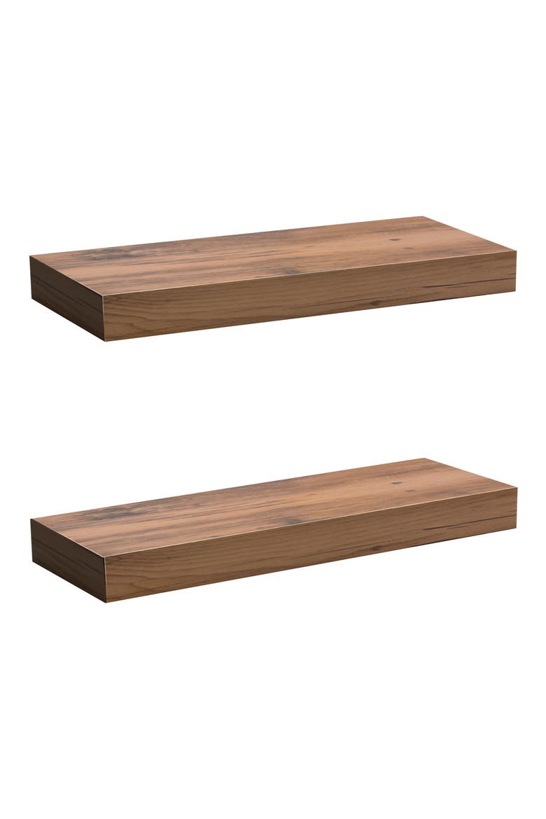 Mahogany 2 Tier Wooden Wall Mounted Floating Shelf, Main, color, MAHOGANY WOOD