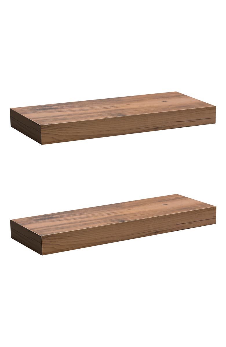 SORBUS Mahogany 2 Tier Wooden Wall Mounted Floating Shelf, Main, color, Mahogany Wood