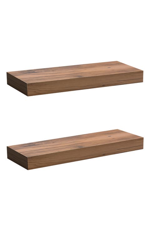 Mahogany 2 Tier Wooden Wall Mounted Floating Shelf