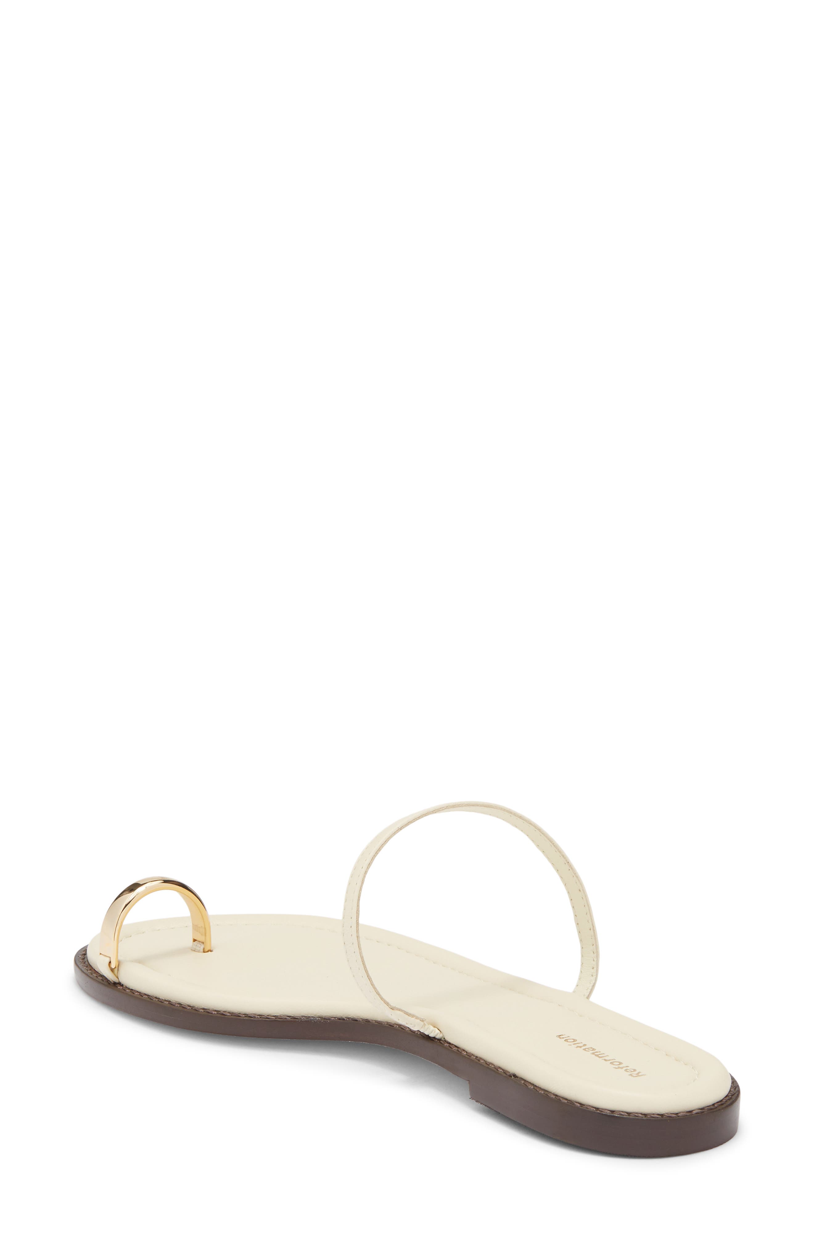 Reformation Cassandra Flat Slide Sandal, Alternate, color, Almond Leather