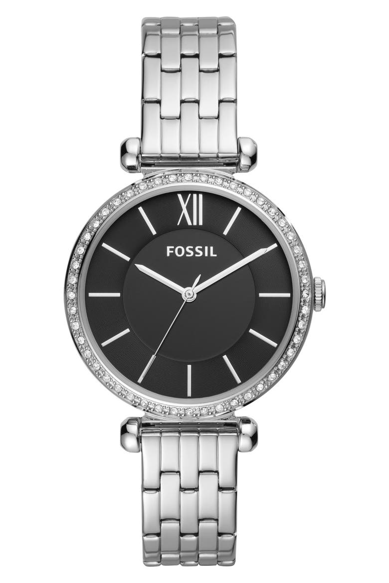 Tillie Three Hand Quartz CZ Bezel Bracelet Watch, 36mm, Main, color, SILVER