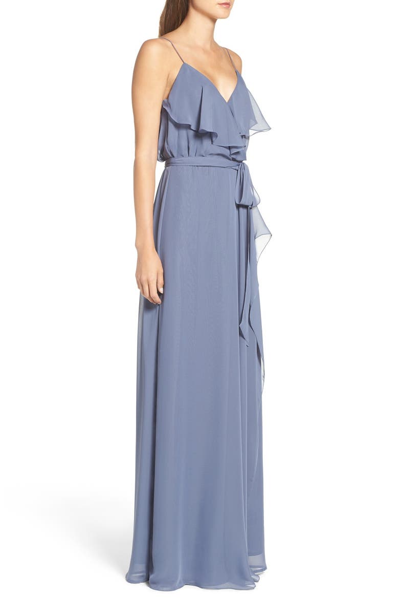 'Drew' Ruffle Front Chiffon Gown, Alternate, color, BLUE STEEL