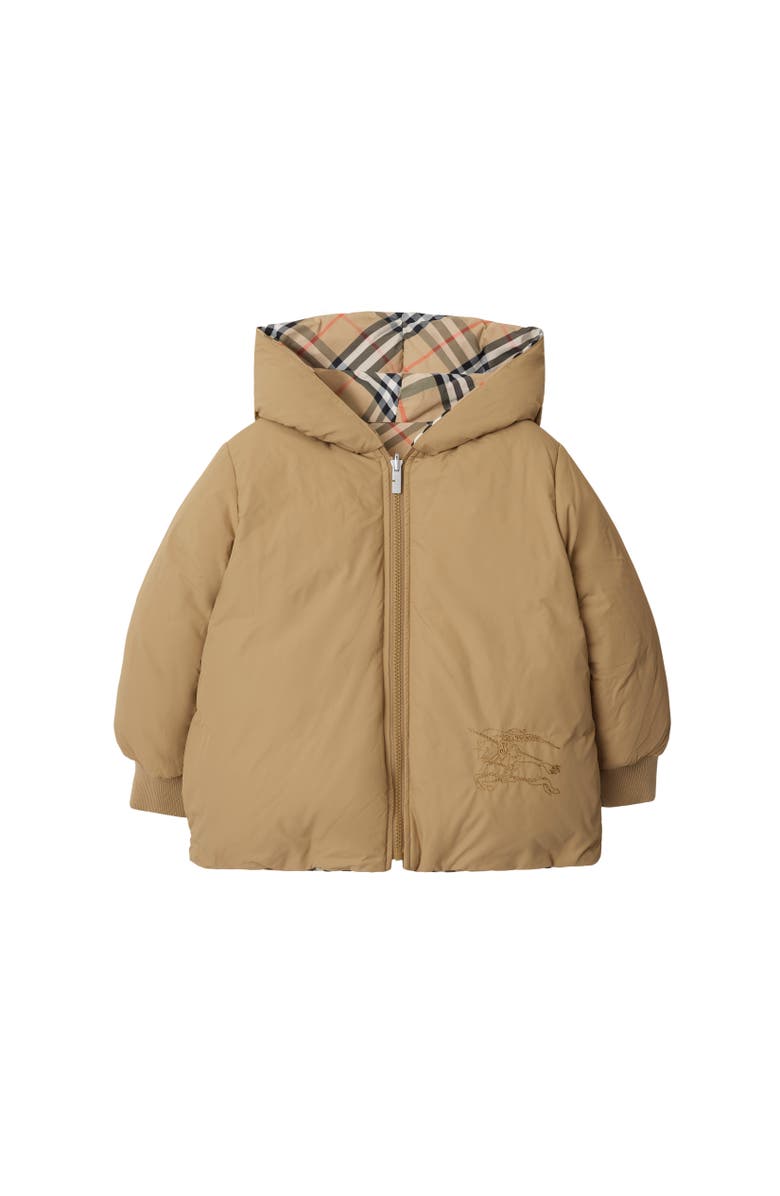 Burberry Reversible Check Nylon Puffer Jacket, Alternate, color, Sand
