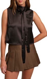 DELUC Corey Sleeveless Satin Tie Neck Top