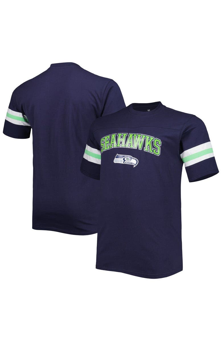 PROFILE Men's College Navy Seattle Seahawks Big & Tall Arm Stripe T-Shirt, Main, color,