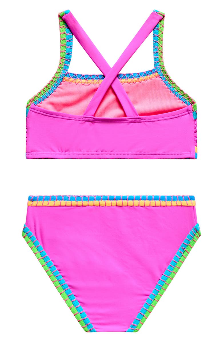 Beach Lingo Kids' Crisscross Embroidered Two-Piece Swimsuit, Alternate, color, Cyber Pink