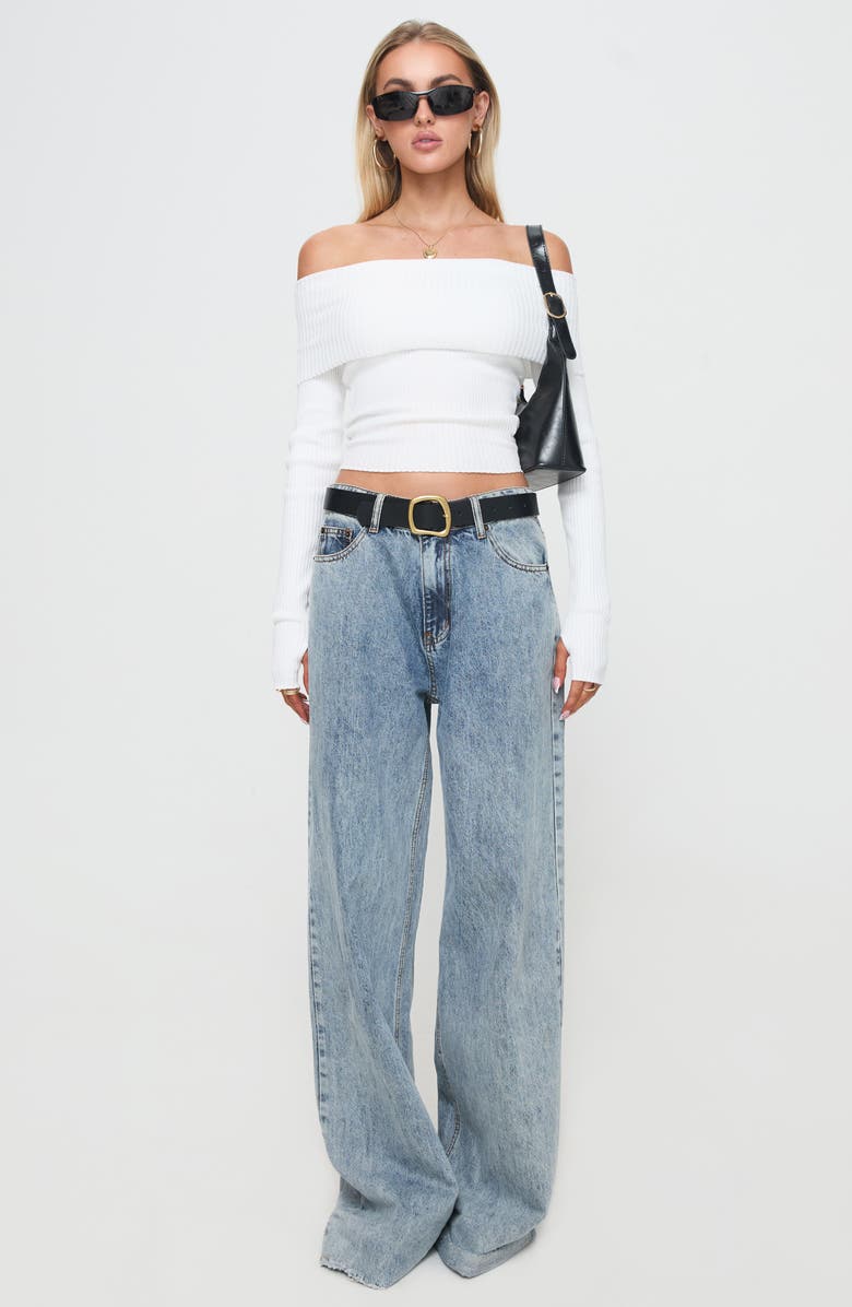 Princess Polly Morely Off the Shoulder Rib Sweater, Alternate, color,