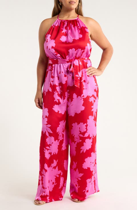 Burning Love Floral Print Jumpsuit (Plus)