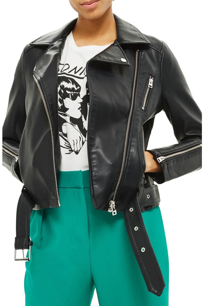 Willow Faux Leather Biker Jacket, Main, color, BLACK