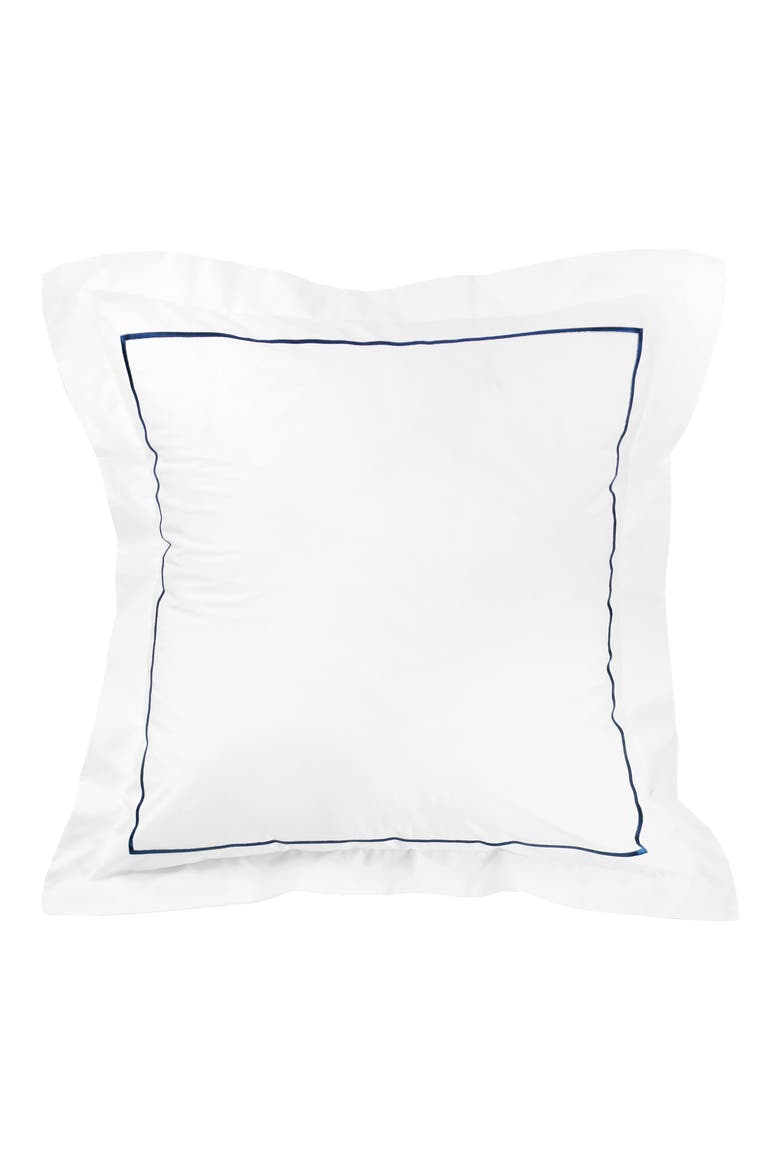 Set of 2 Single Embroidered Line 300 Thread Count 100% Cotton Euro Shams, Alternate, color, NAVY