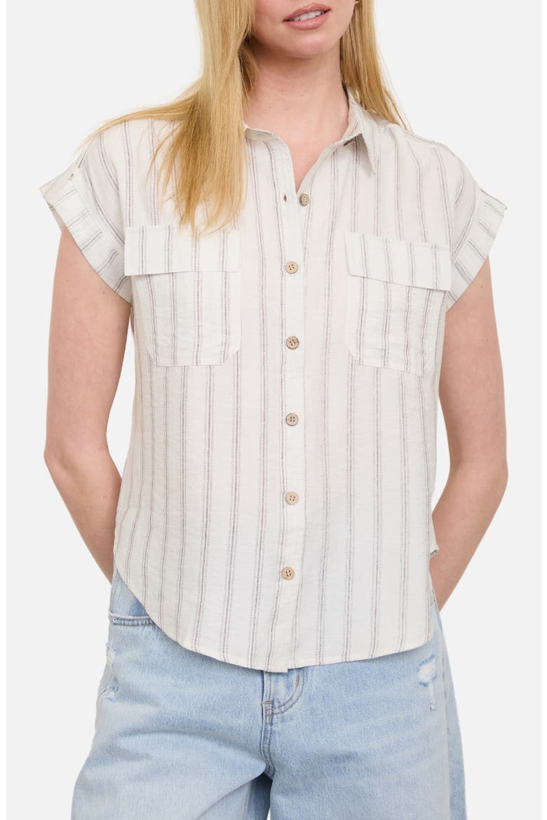 Stripe Short Sleeve Button-Up Shirt, Main, color, WHITE