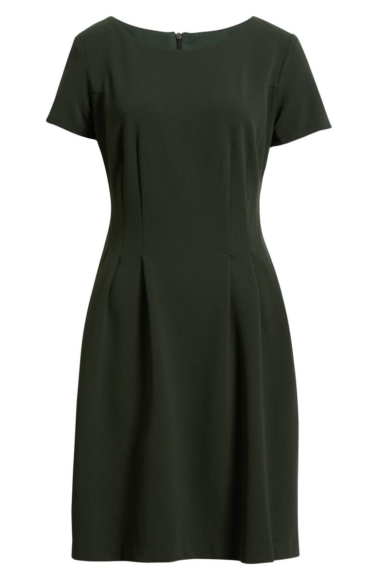 Connected Apparel Short Sleeve Pocket Fit & Flare Dress, Alternate, color, Loden