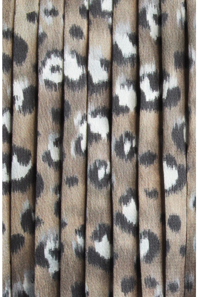Leopard Print Accordion Pleat Belted Satin A-Line Dress, Alternate, color, BROWNSTONE MULTI