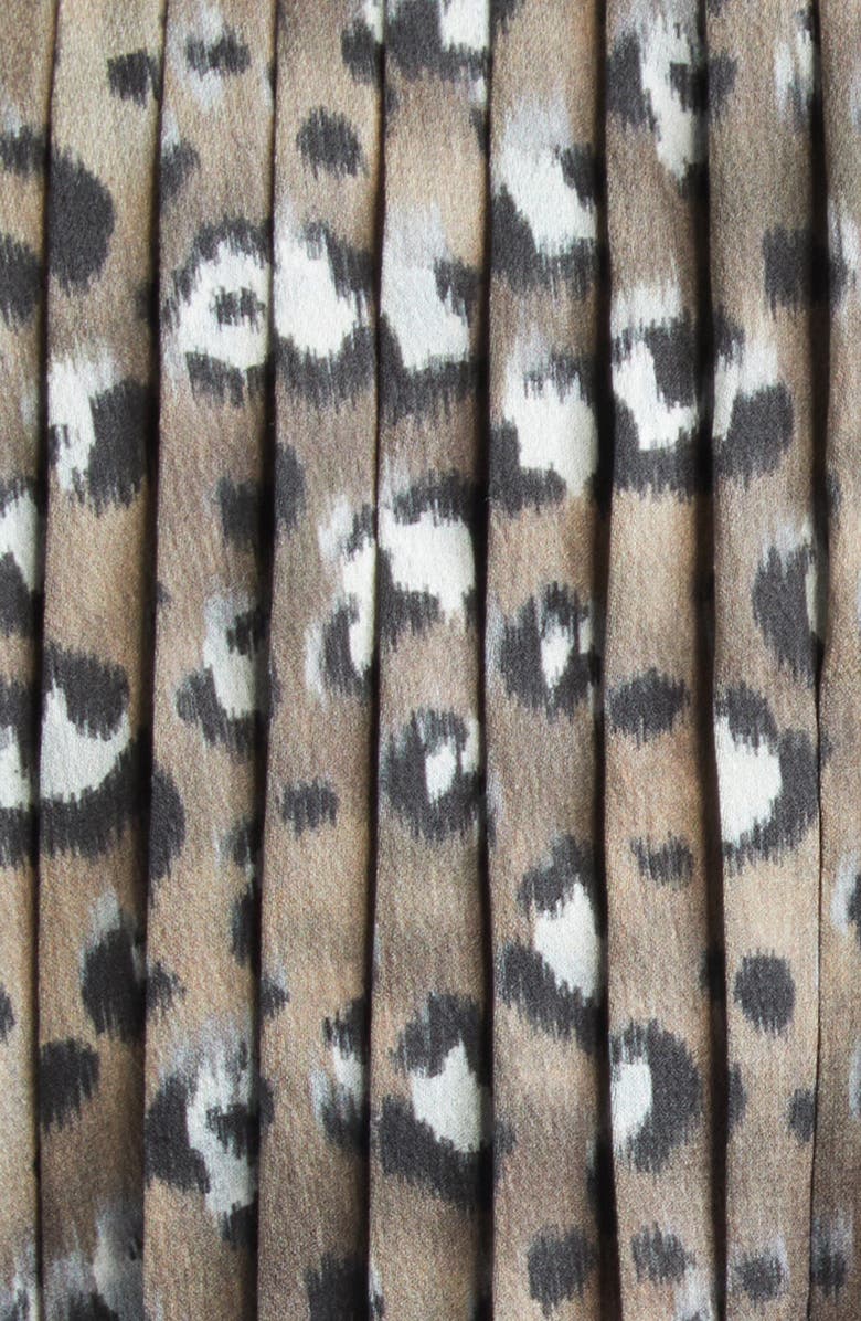 Lafayette 148 New York Leopard Print Accordion Pleat Belted Satin A-Line Dress, Alternate, color, Brownstone Multi