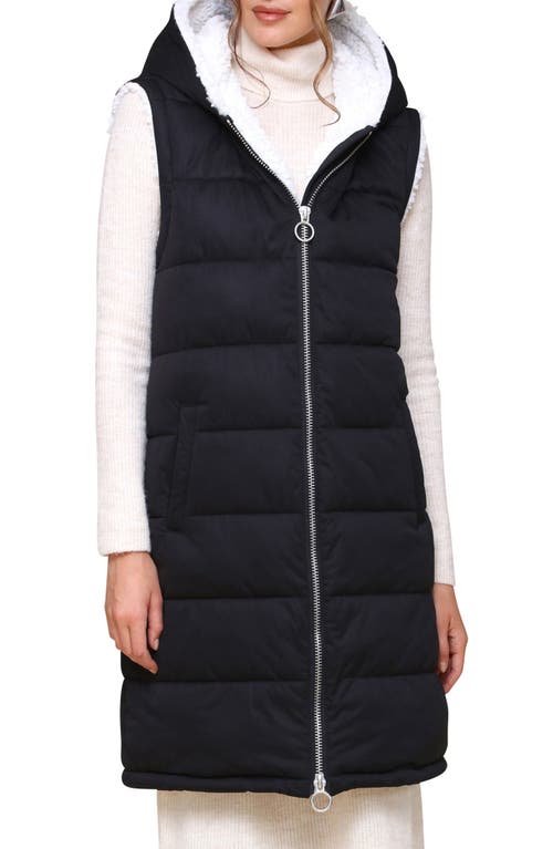 Avec Les Filles Hooded Longline Puffer Vest in Black-Cream 