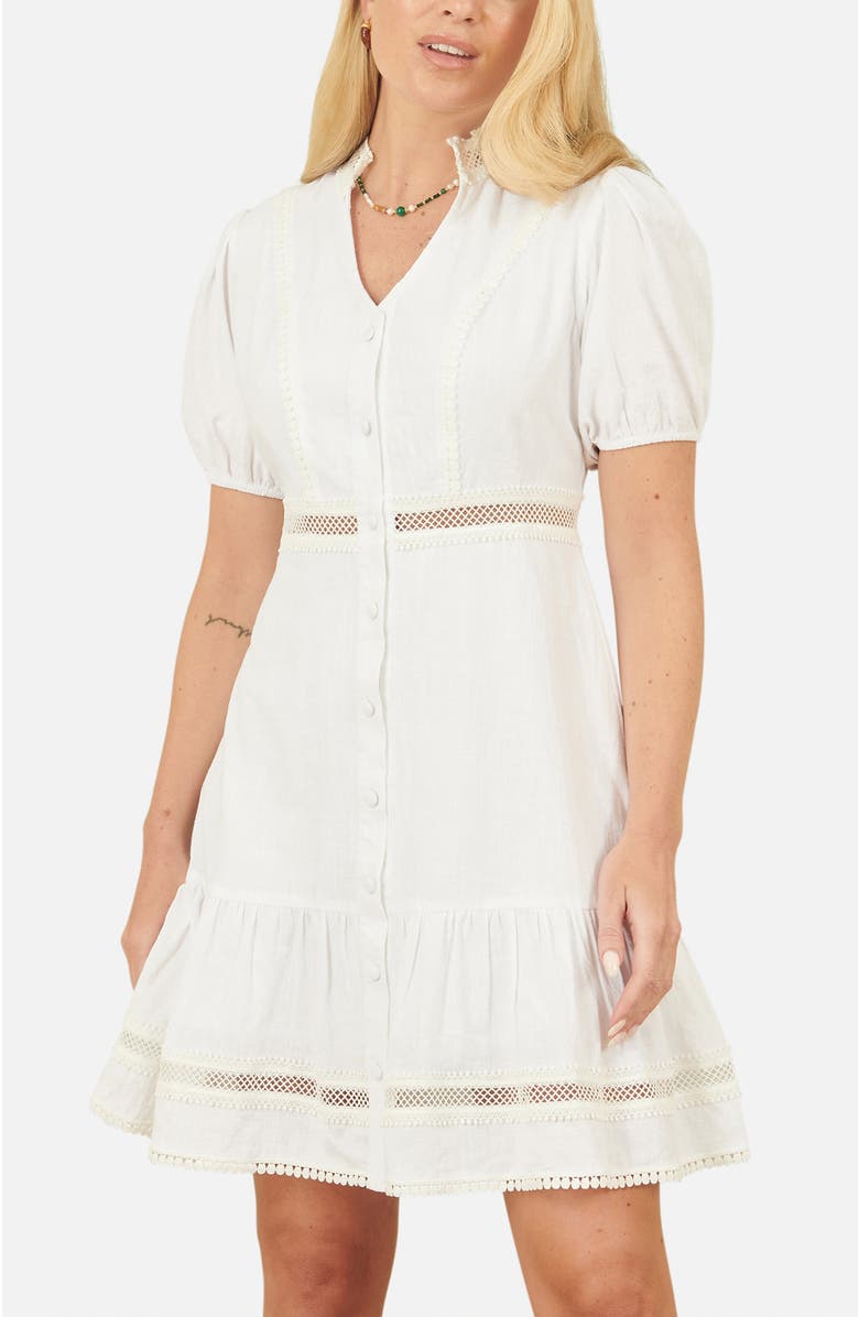 Yumi Cotton Lace Trim Skater Shirt Dress, Alternate, color, White