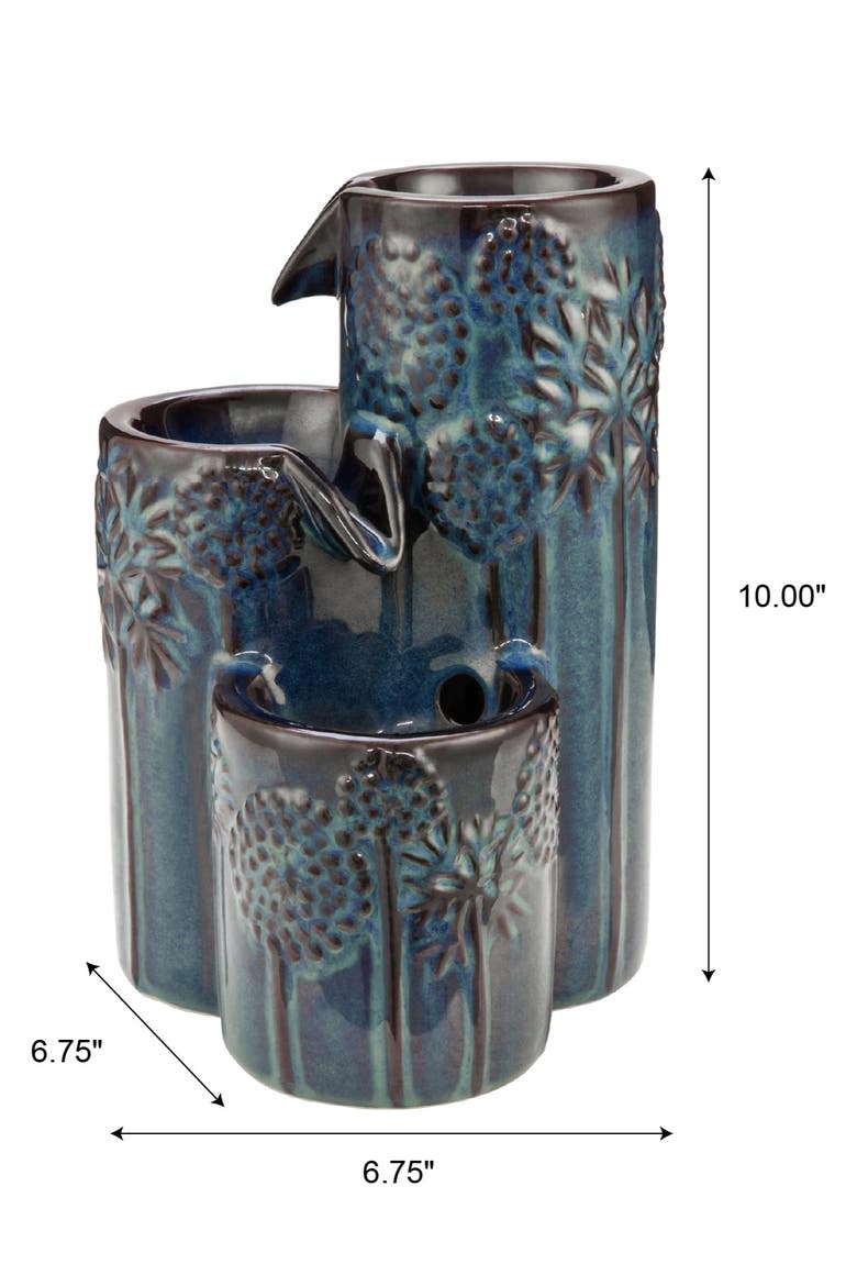 3-Tier Turquoise Ceramic Tabletop Fountain with Pump and 2PCS LED lights, Alternate, color, Blue