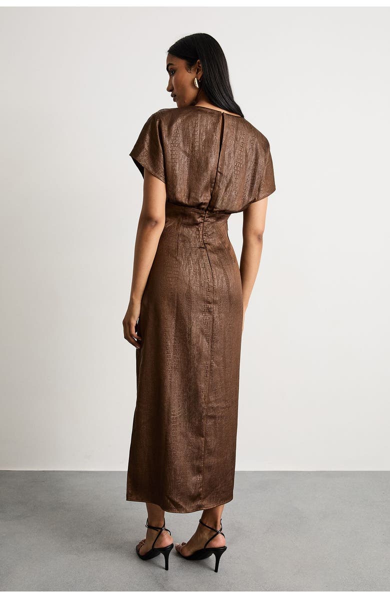 Warehouse Leather Look Twist Front Midi Dress, Alternate, color, Chocolate